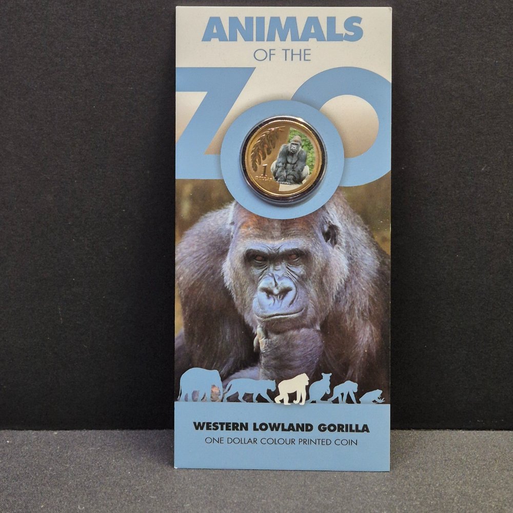 2012 $1 Animals of the Zoo - Western Lowland Gorilla - Coloured Uncirculated Coin