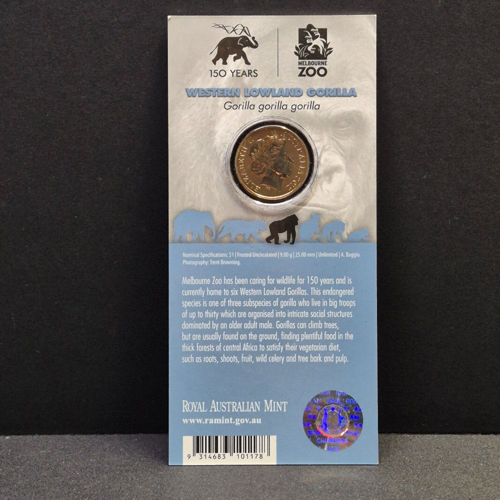 2012 $1 Animals of the Zoo - Western Lowland Gorilla - Coloured Uncirculated Coin