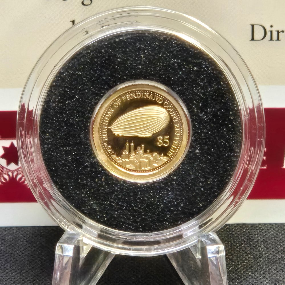 2013 Zeppelin Airship Gold Proof Coin – 5 Dollar, Macquarie Mint (0.5g .585)