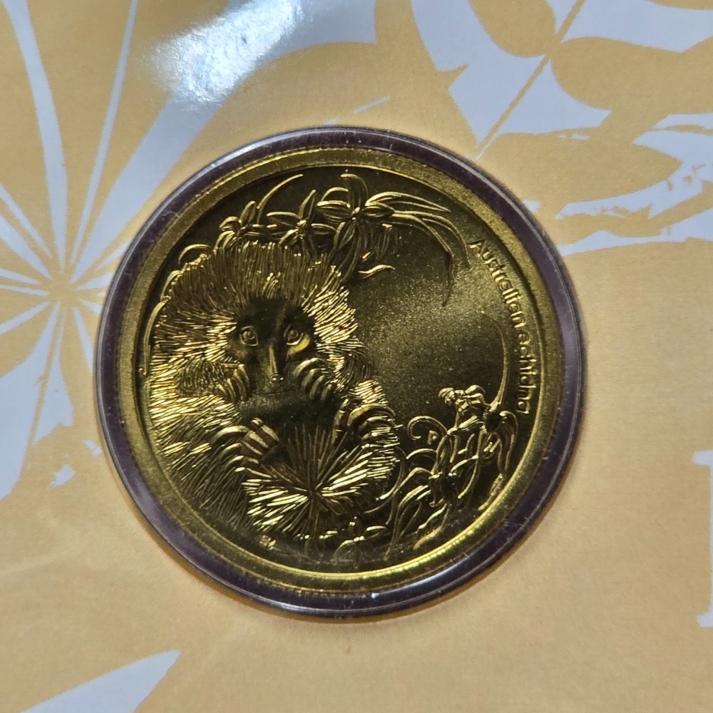 2013 Perth Mint $1 Bush Babies Series II Echidna PNC coin reverse close up