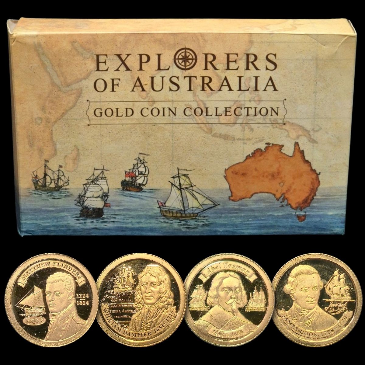 2013 Tokelau $5 - Explorers of Australia 0.5g Gold Proof 4-Coin Collection