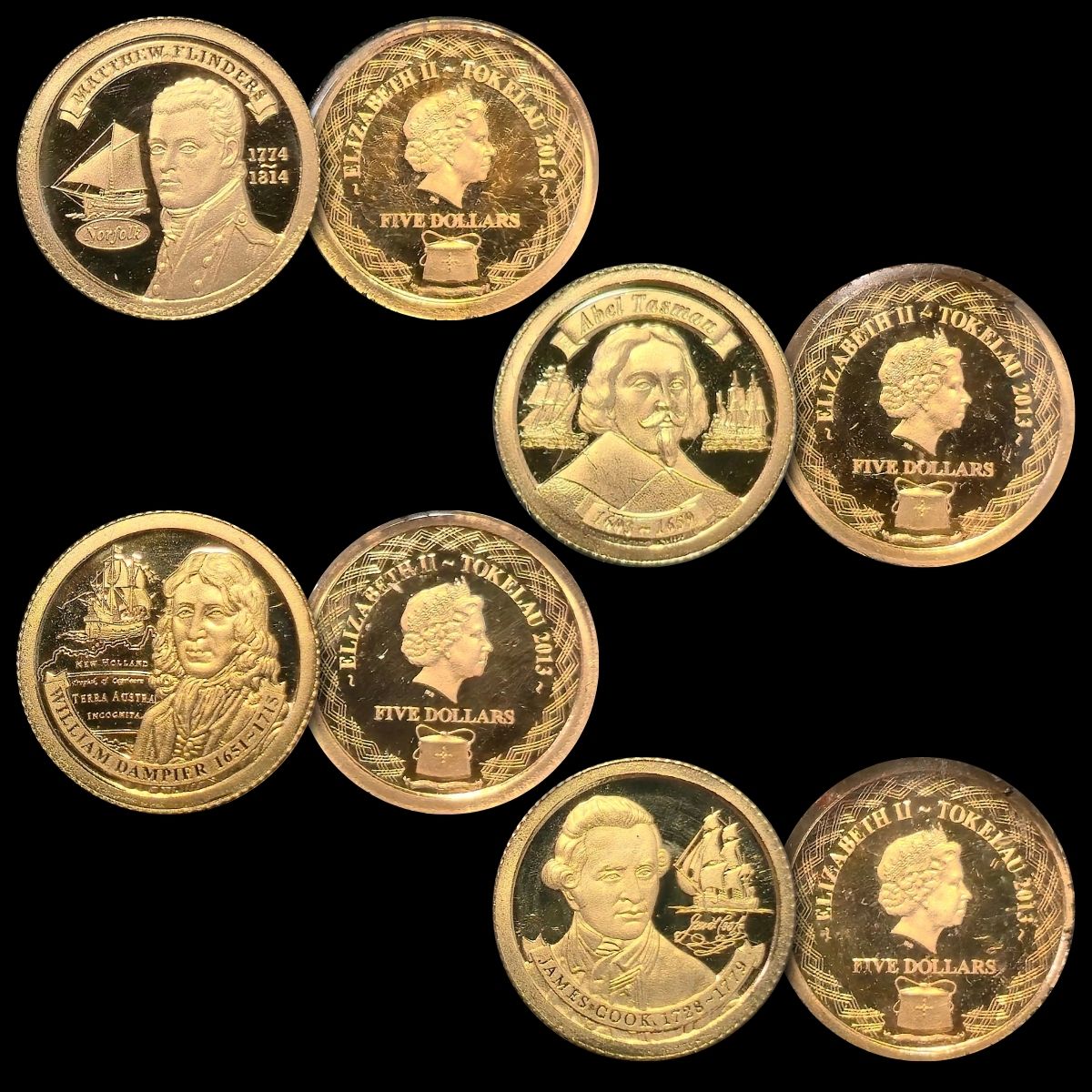 2013 Tokelau $5 - Explorers of Australia 0.5g Gold Proof 4-Coin Collection