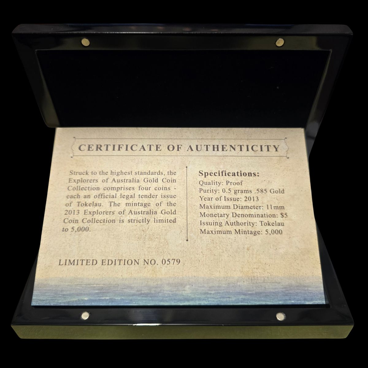 2013 Tokelau $5 - Explorers of Australia 0.5g Gold Proof 4-Coin Collection