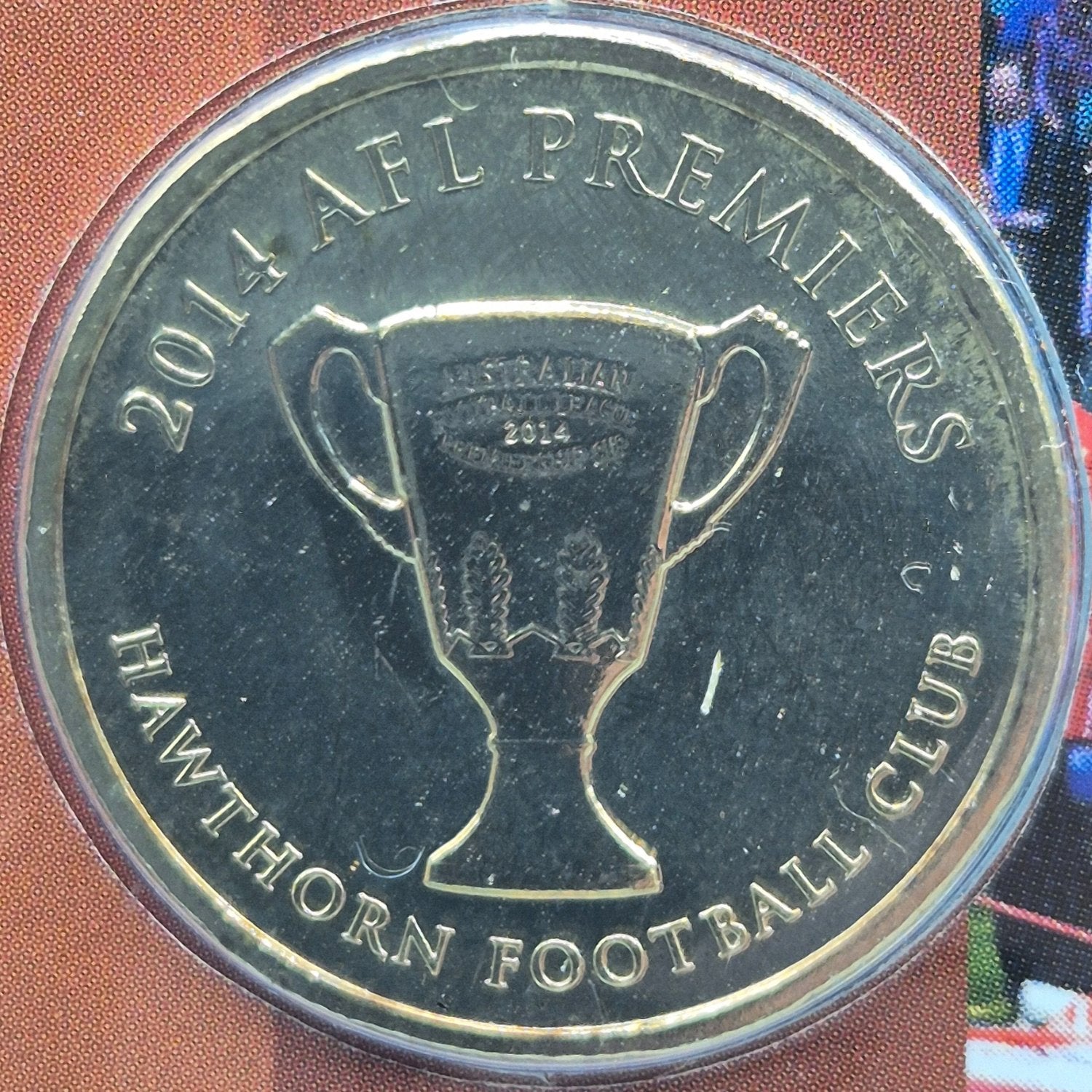 2014 $1 AFL Premiers Hawthorn Hawks coin reverse - toning
