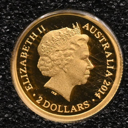 2014 $2 Platypus Half Gram Gold - profile QEII and text 'Elizabeth II Australia 2014 2 Dollars' - obverse