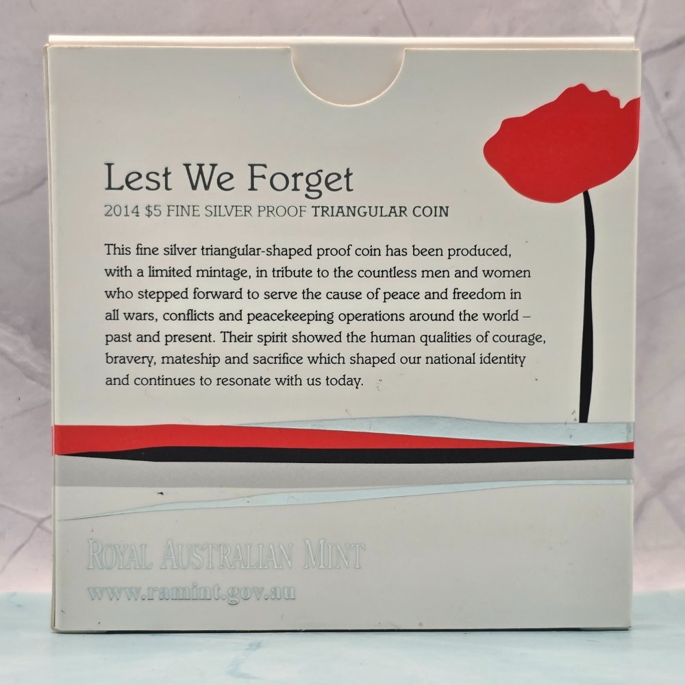 2014 $5 Lest We Forget Triangular Silver Proof Coin