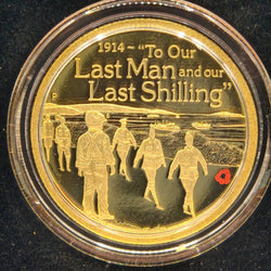 2014 1/4oz The ANZAC Spirit 100th Anniversary Coin Series reverse with text '1914 - "To Our Last Man and our Last Shilling"'