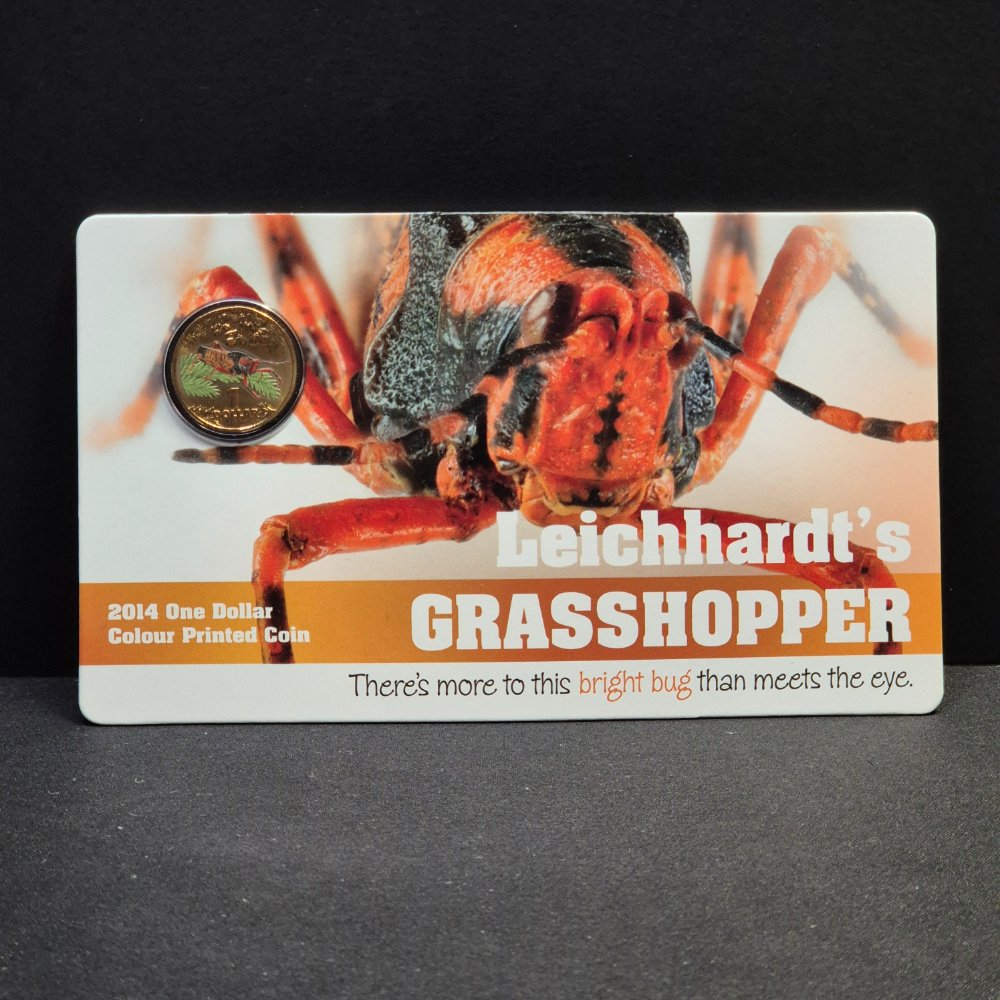 2014 $1 Bright Bugs - Leichhardt's Grasshopper Coloured Uncirculated Coin