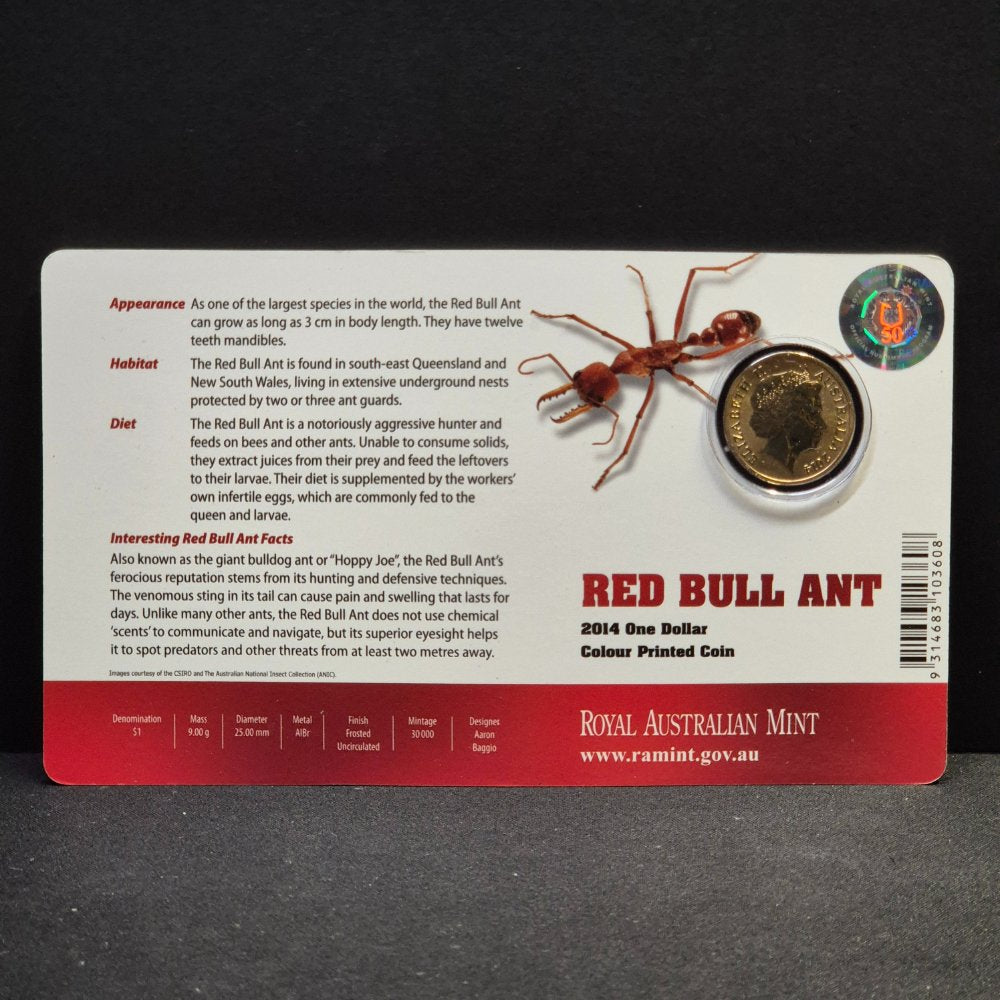 2014 $1 Bright Bugs - Red Bull Ant Coloured Uncirculated Coin