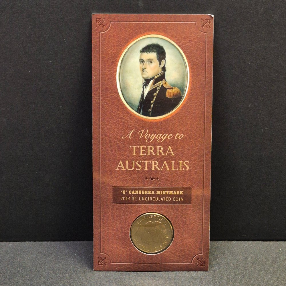 2014 $1 A Voyage to Terra Australis 'C' Mintmark Uncirculated Carded Coin