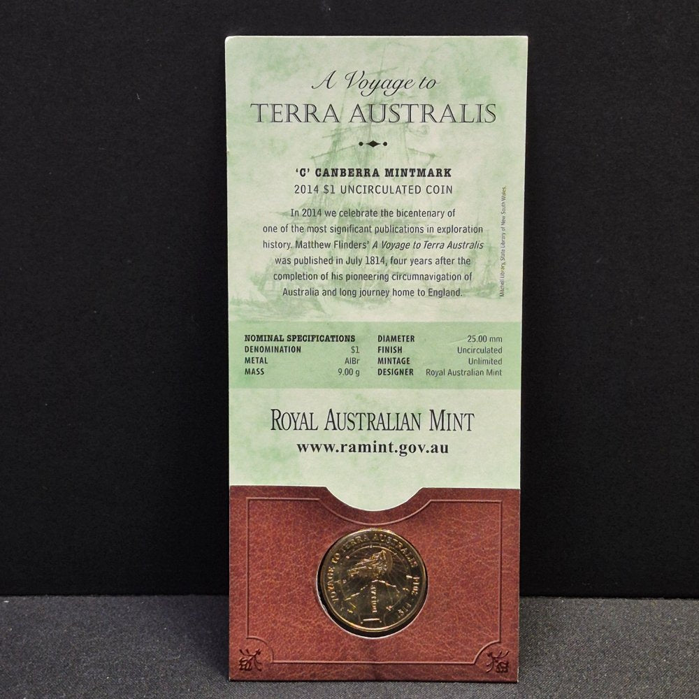 2014 $1 A Voyage to Terra Australis 'C' Mintmark Uncirculated Carded Coin