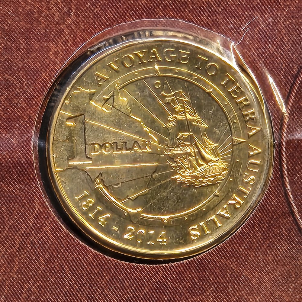 2014 $1 A Voyage to Terra Australis 'C' Mintmark Uncirculated Carded Coin
