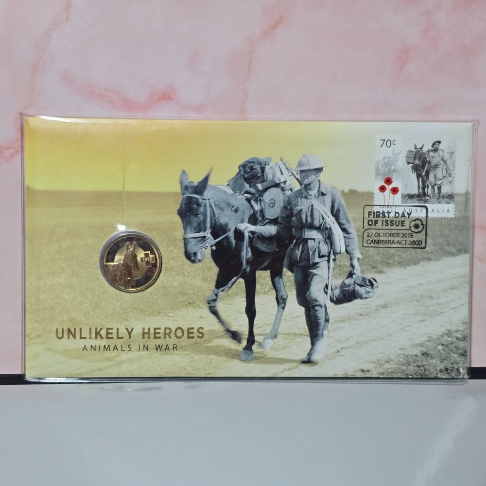 2015 $1 Unlikely Heroes Animals in War PNC featuring War Hero Murphy the Donkey front