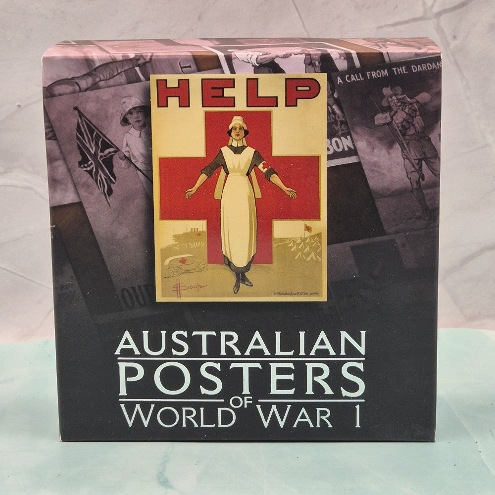 2015 1oz Australian Posters of World War I Red Cross Help Silver Proof Coin struck by The Perth Mint front outer box