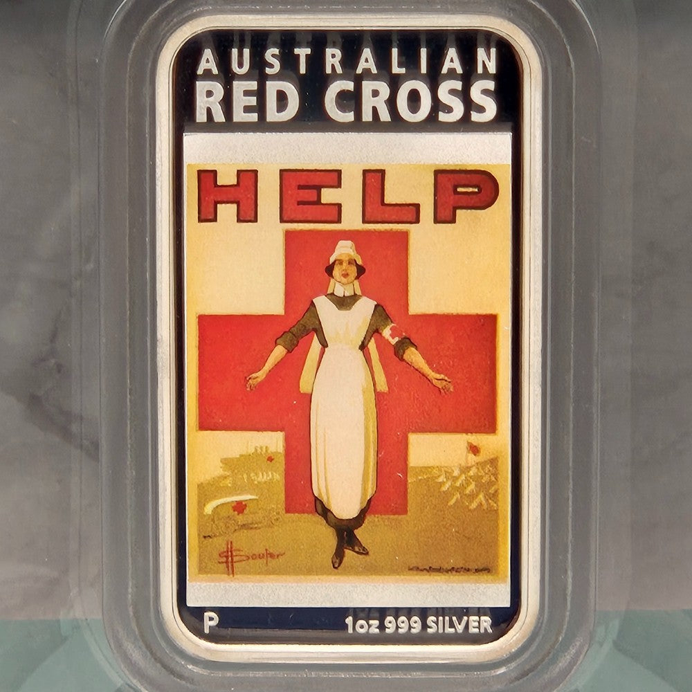 2015 1oz Australian Posters of World War I Red Cross Help Silver Proof Coin struck by The Perth Mint reverse coin
