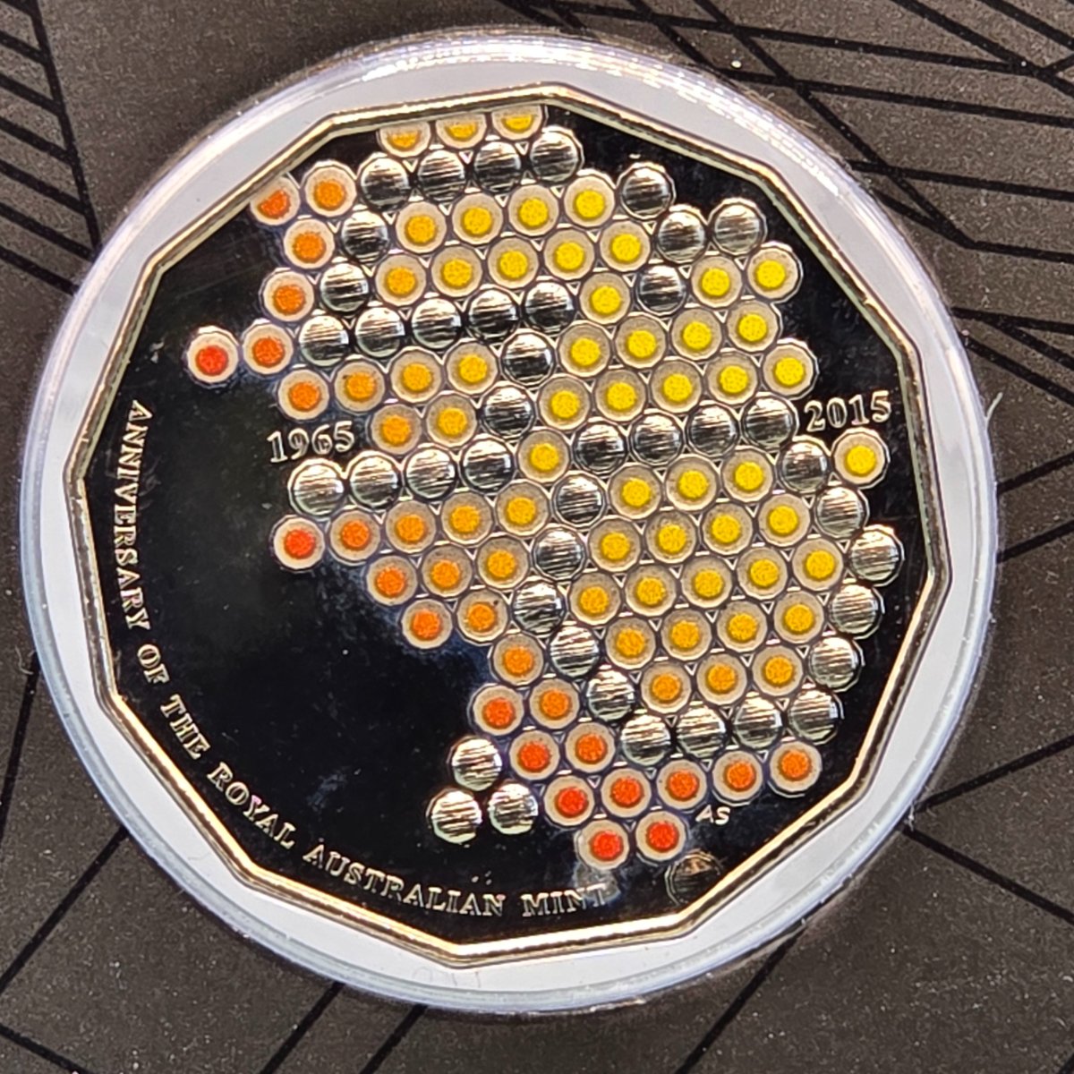2015 50c 50th Anniversary of the Royal Australian Mint Coloured Carded Coin