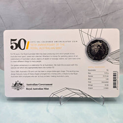 2015 50c 50th Anniversary of the Royal Australian Mint Coloured Carded Coin