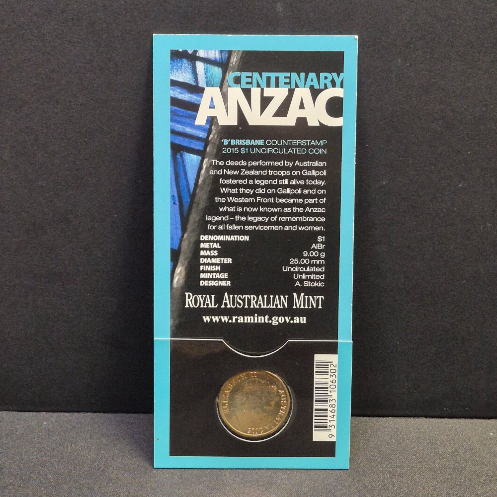 2015 $1 Centenary of Anzac 'B' Counterstamp Carded Coin