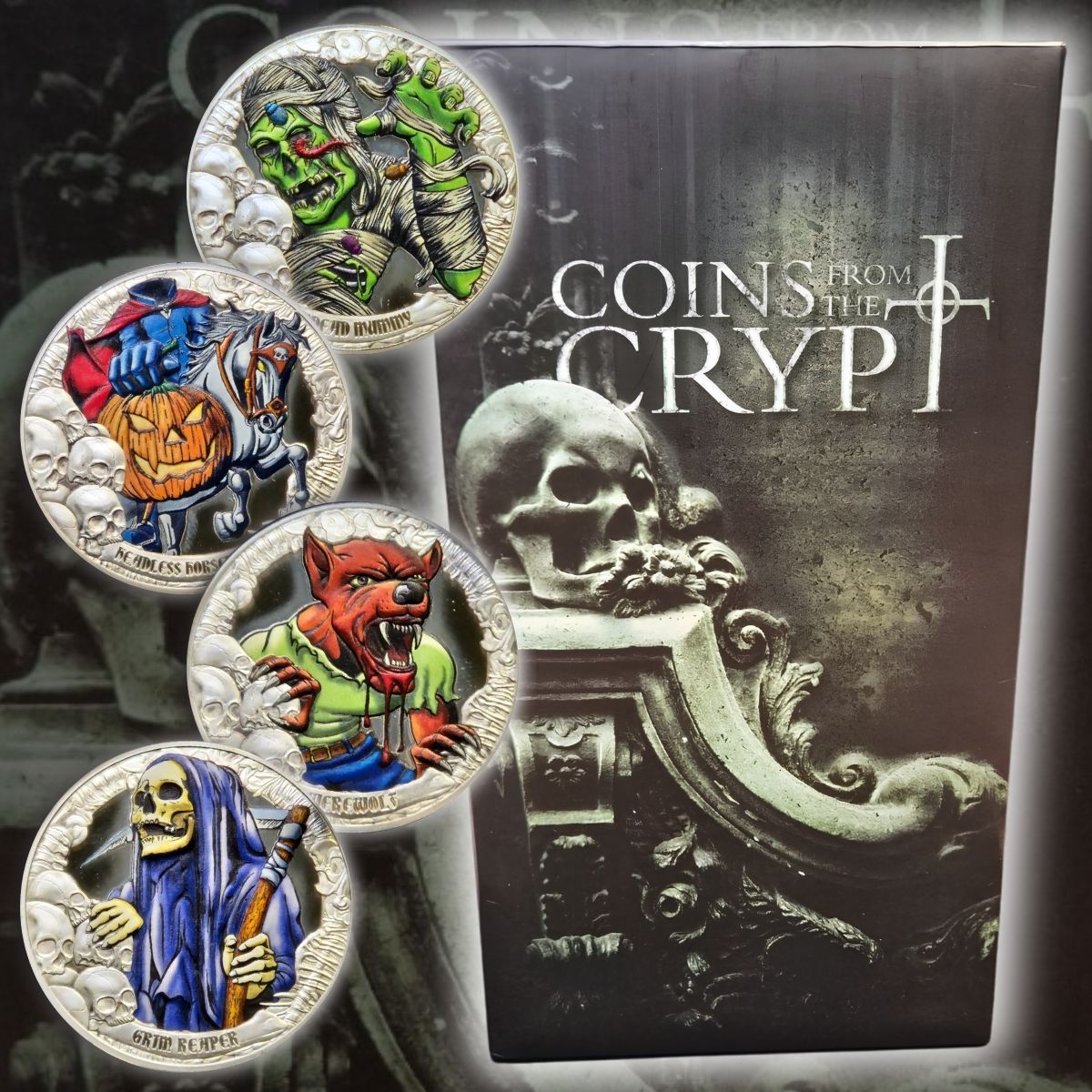 2016 Kiribati $5 Coins from the Crypt Coloured Sterling Silver Four-Coin Set