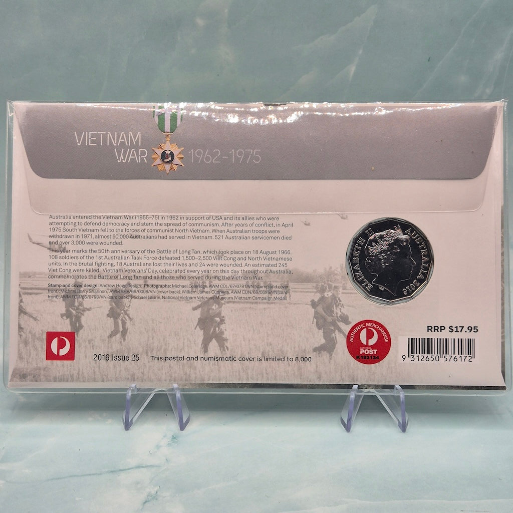 2016 50c Vietnam War PNC back of envelope, obverse of coin