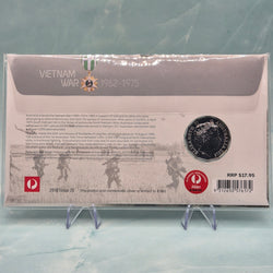 2016 50c Vietnam War PNC back of envelope, obverse of coin