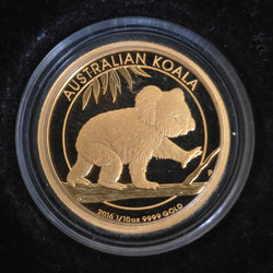 2016 Australian Koala Gold Coin Series by Perth Mint 1/10oz Gold Proof $15 Coin reverse