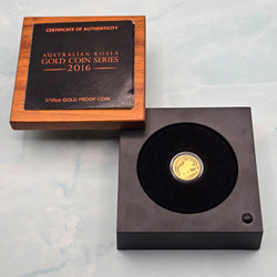 2016 Australian Koala Gold Coin Series by Perth Mint 1/10oz Gold Proof $15 Coin display case and certificate of authenticity