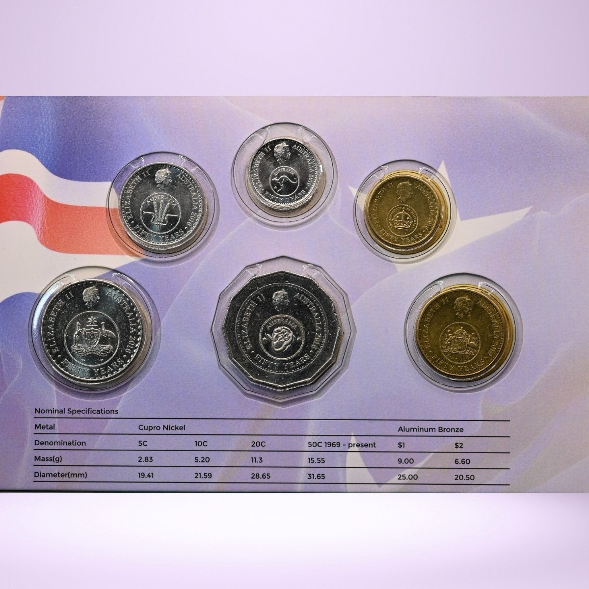 Australian decimal currency six coin year set folder with 2016 Changeover 6 coins circulated