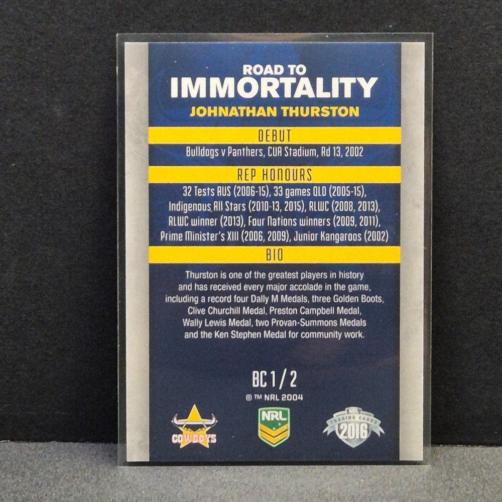 2016 NRL Elite - Road to Immortality - Box Card -  BC1 - Johnathan Thurston
