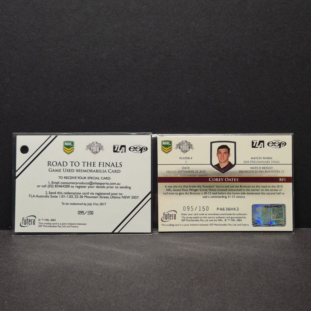 2016 NRL Elite - Road to the Finals - Game Used Memorabilia - RF1- Corey Oates