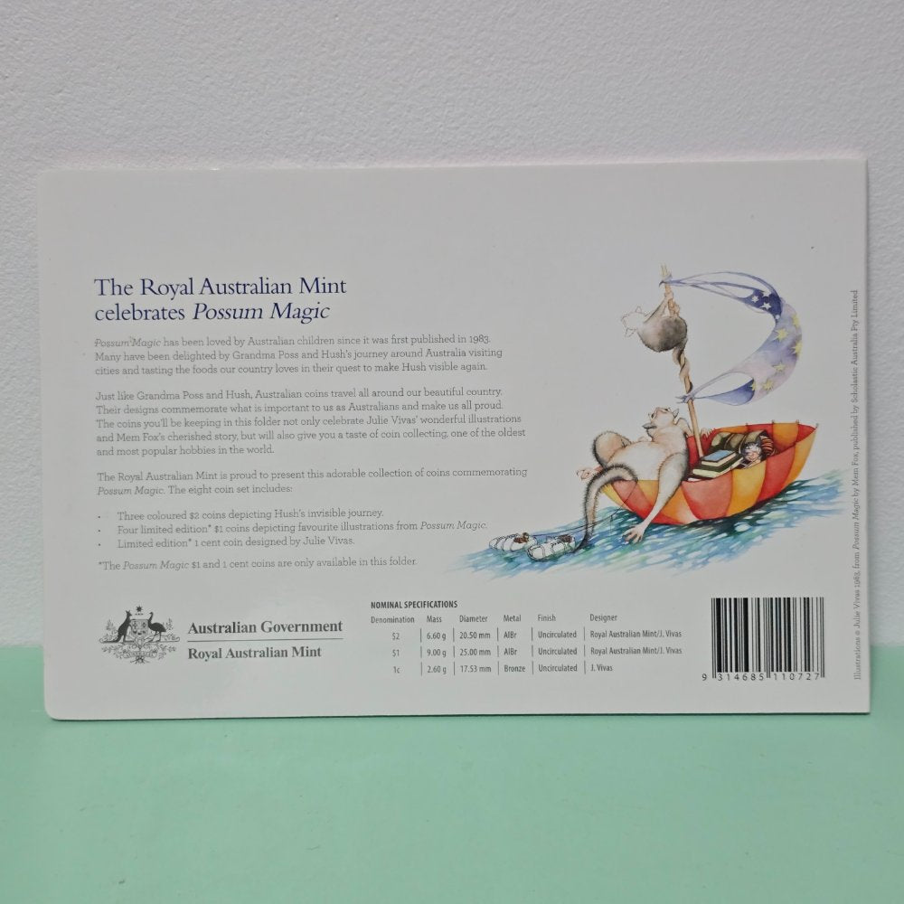 2017 Possum Magic 8 Coin Collection  by the Royal Australian Mint Back Cover with specifications