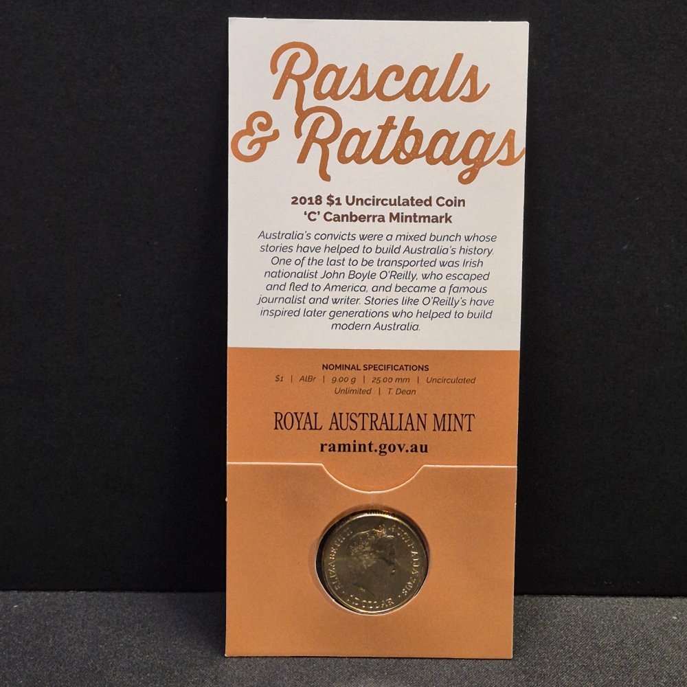 2018 $1 Rascals & Ratbags 'C' Mintmark - John Boyle O'Rielly Uncirculated Carded Coin