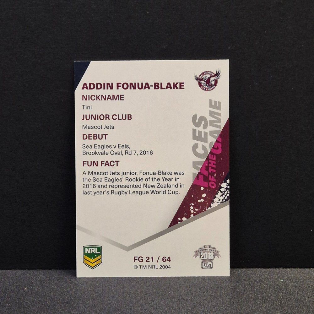 2018 NRL Traders - Faces of the Game - FG21 - Addin Fonua-Blake
