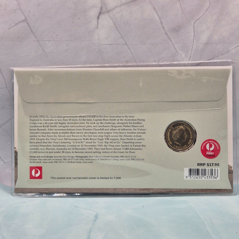 2019 $1 Vickers Vimy G-EAOU with Envelope Privy Mark PNC