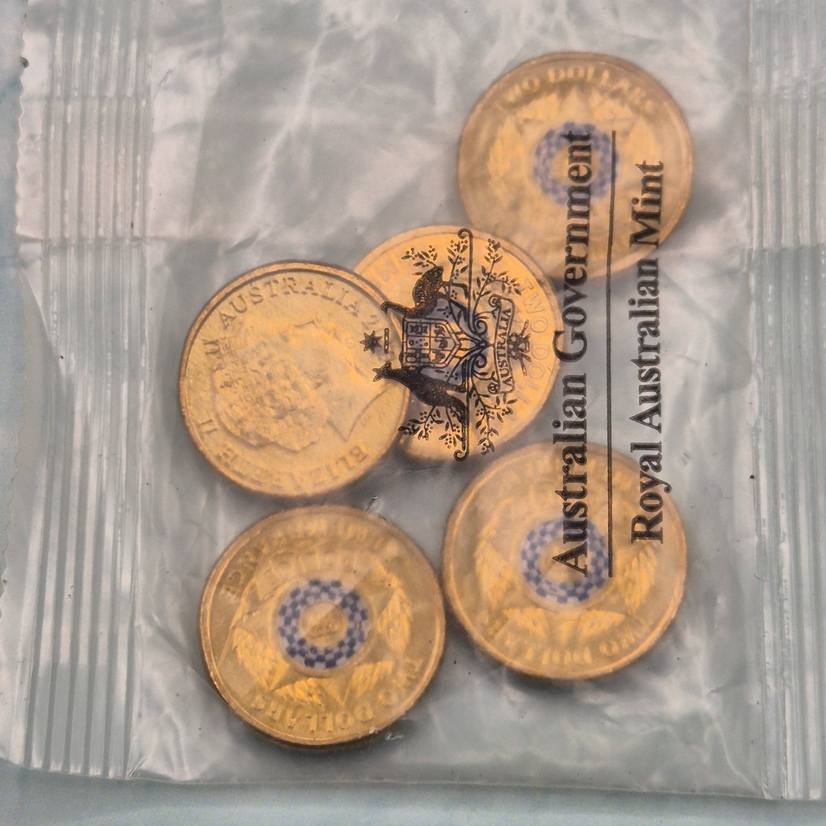 Sealed Royal Australian Mint Bag of 5x 2019 $2 coloured Police Remembrance Coins