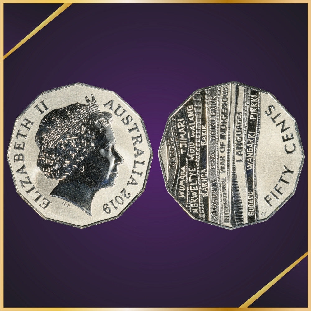 2019 50C Indigenous Languages Frosted Uncirculated coin PCGS Graded MS67 obverse and reverse