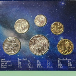 2019 50th Anniversary of the Moon Landing Mint Set Uncirculated Year Set from the Royal Australian Mint with NIFC 5c and $1 designs six coins reverse side with nominal specifications
