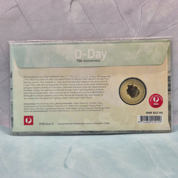 2019 $1 Perth Mint D-Day 75th Anniversary PNC with historical scene and commemorative stamp back of PNC.