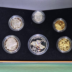 Possum Magic 2019 Proof Baby Coin Set with illustrations by Julie Vivas from the Classic Australian Children's Book Possum Magic by Mem Fox. Reverse of coins with coloured 50c and standard design proof coins in 5c, 10c, 20c, $1 and $2 denominations