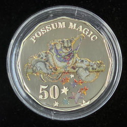Possum Magic 2019 Proof Baby Coin Set with illustrations by Julie Vivas from the Classic Australian Children's Book Possum Magic by Mem Fox. Coloured 50c reverse close up