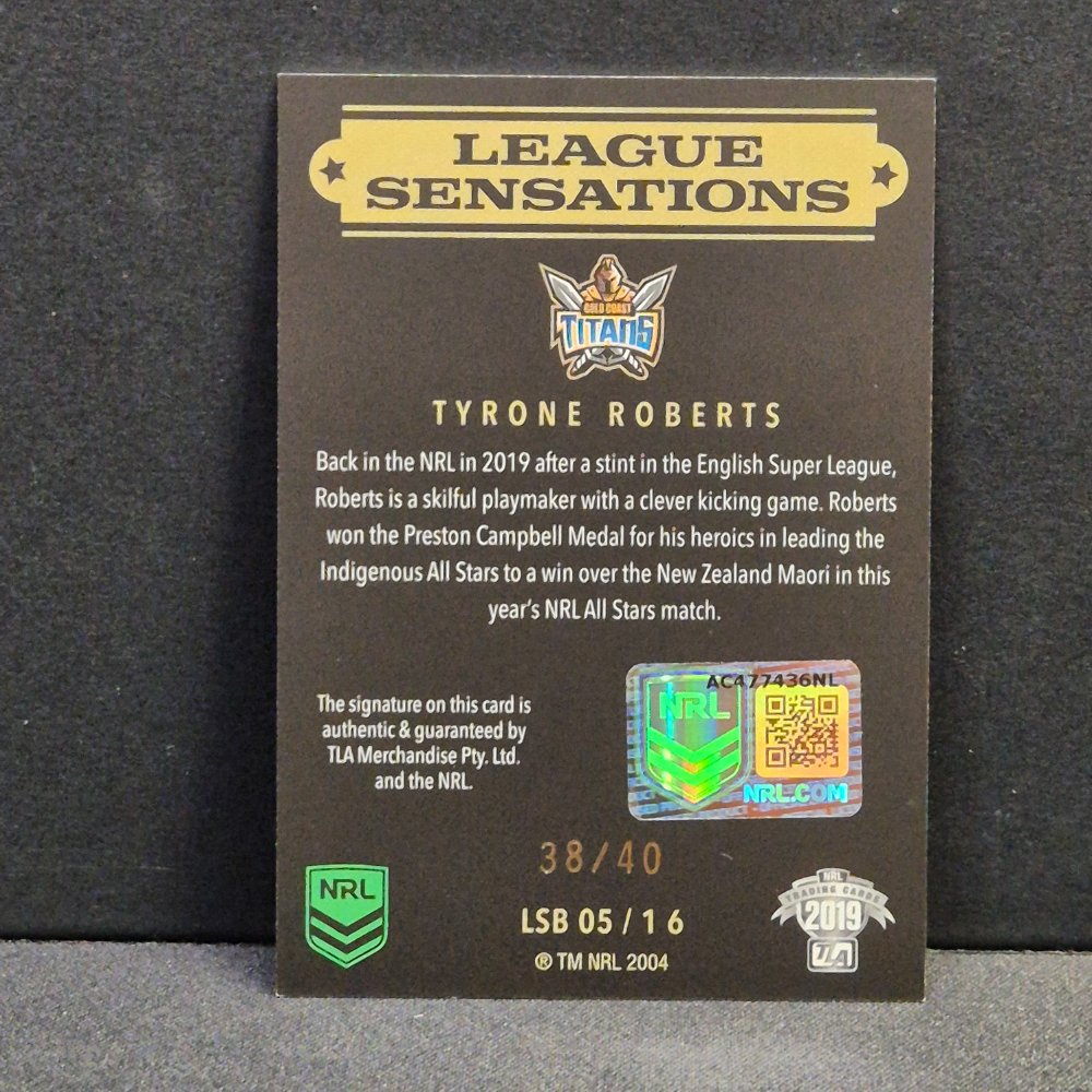 2019 NRL Traders Elite League Sensation Black Tyrone Roberts #38/40