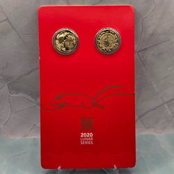 2020 $1 Lunar Series Year of the Rat Two-Coin Set presented on red Royal Australian Mint Card