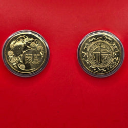 2020 $1 Lunar Series Year of the Rat Two-Coin Set presented on red Royal Australian Mint Card reverse of coins