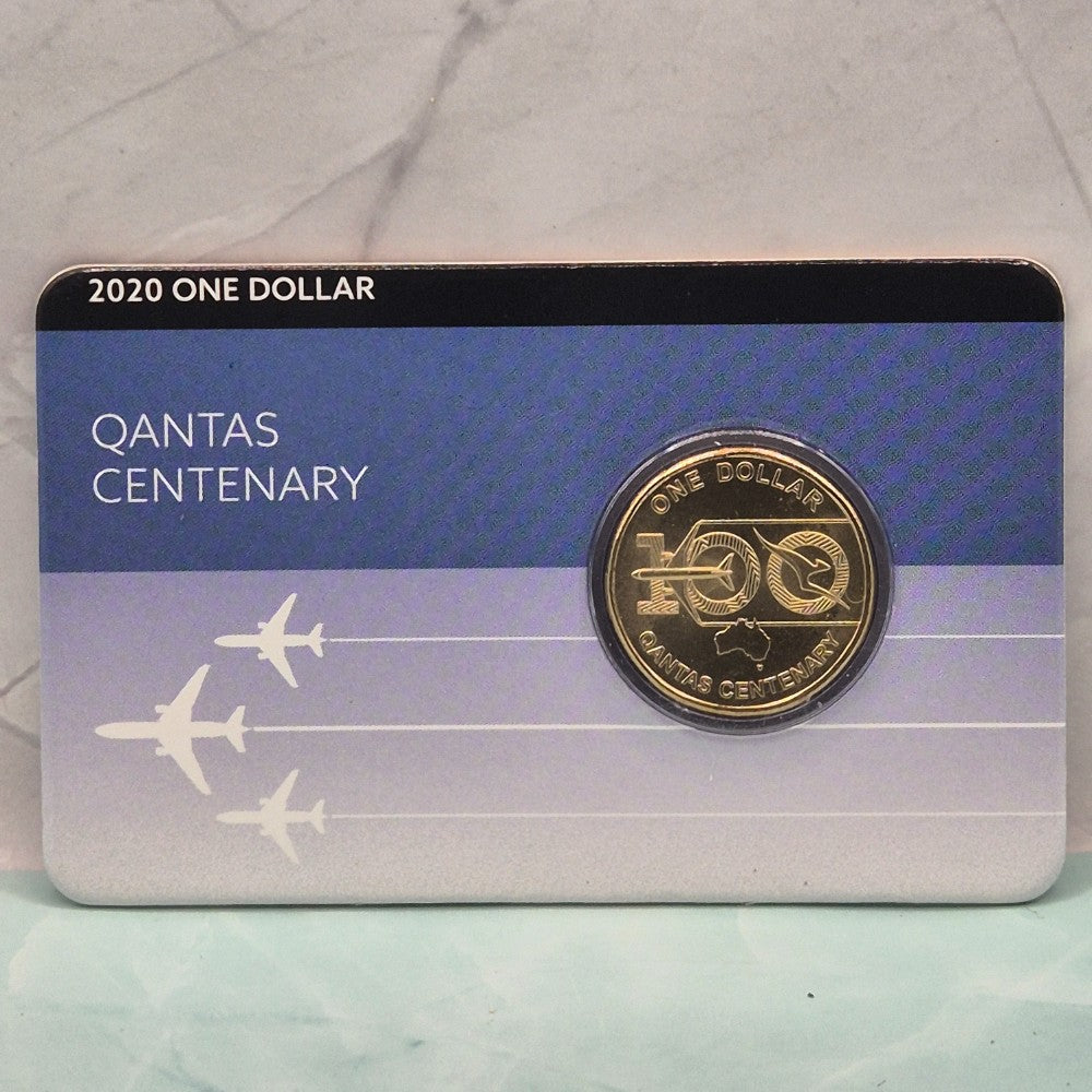 2020 One Dollar QANTAS Centenary Downies Carded Coin front