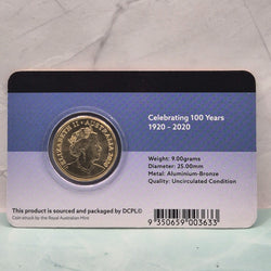 2020 One Dollar QANTAS Centenary Downies Carded Coin back