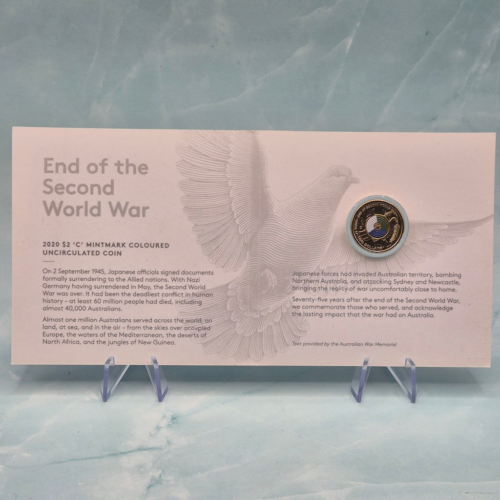 2020 $2 'C' Mintmark 75th Anniversary of the end of the Second World War coloured carded coin inner