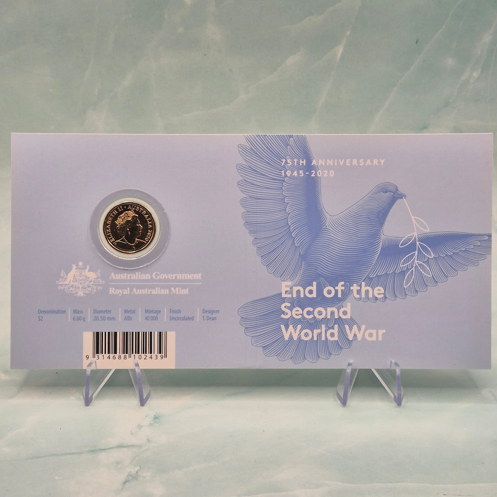 2020 $2 'C' Mintmark 75th Anniversary of the end of the Second World War coloured carded coin outer