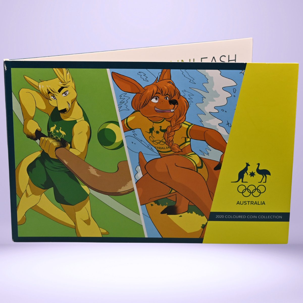 2020 $2 Tokyo Olympics coloured coin collection packaging with cartoon kangaroos