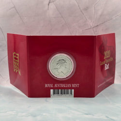 2020 50c Lunar Year of the Rat 50c Uncirculated Coin Tetra Decagon Series back of red trifold with gold foil accents