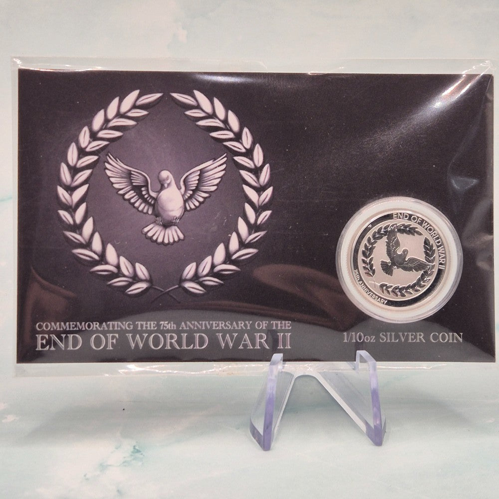 2020 Perth Mint 1/10oz 75th Anniversary of the End of World War II Silver carded coin front of card